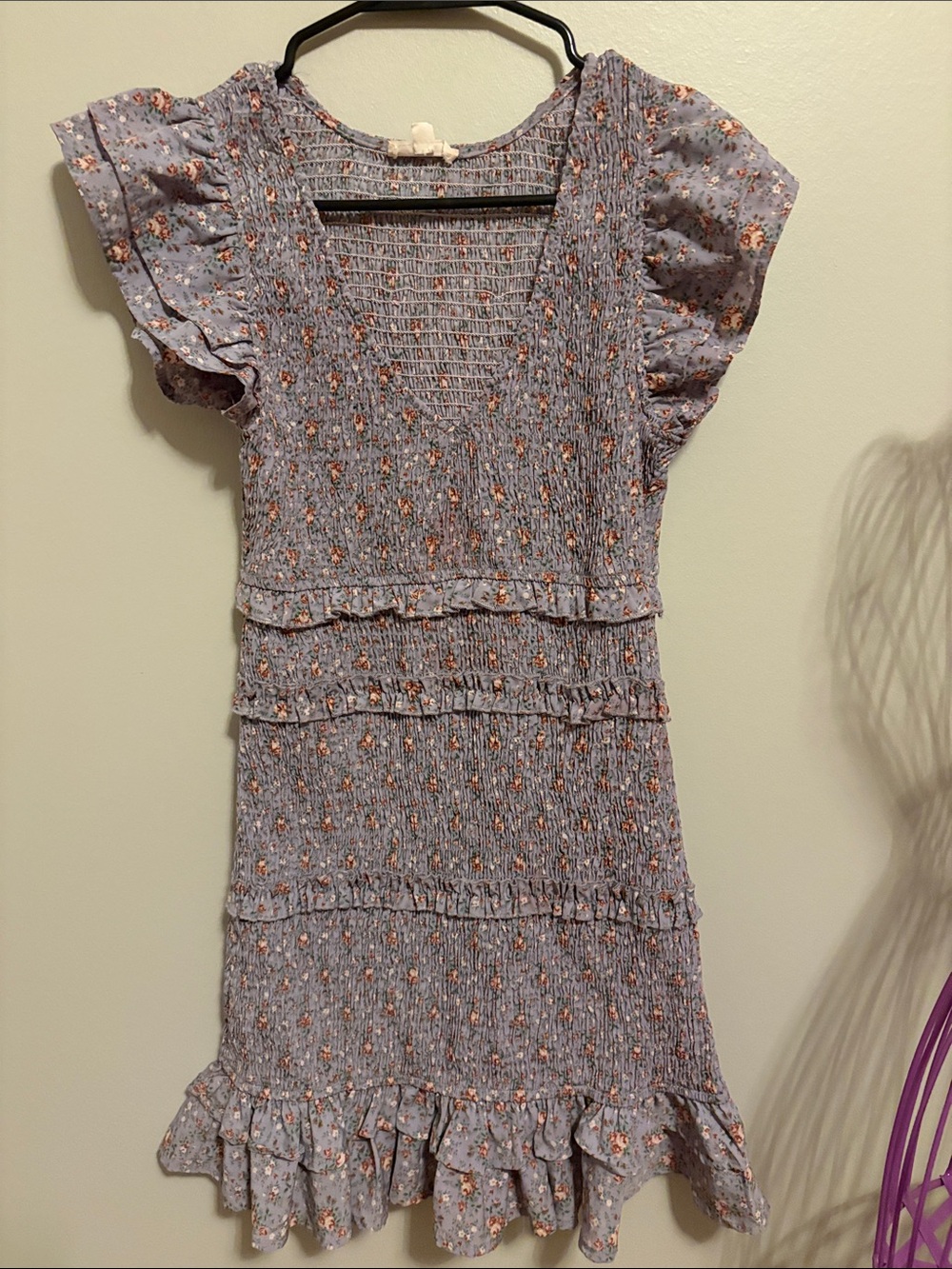 entro Lavender Smocked Dress Blouse with Pink Accents